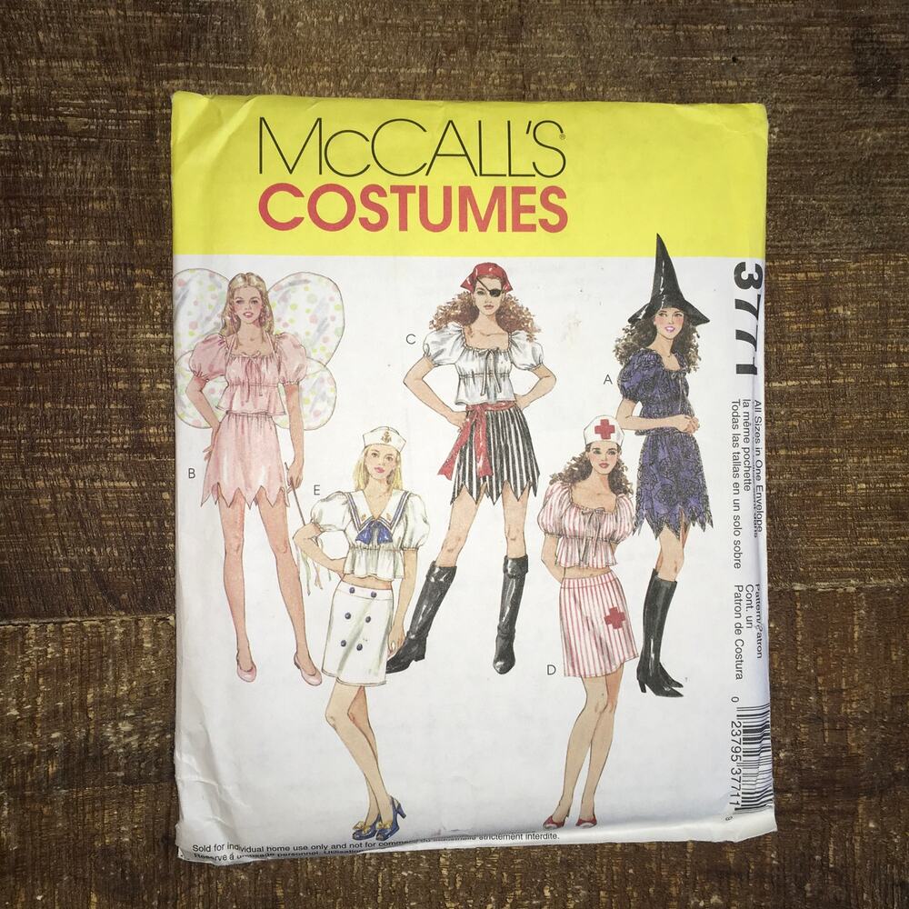 McCalls Sewing Pattern 3771 Witch Pirate Fairy Nurse Sailor Costume XS-L UNCUT